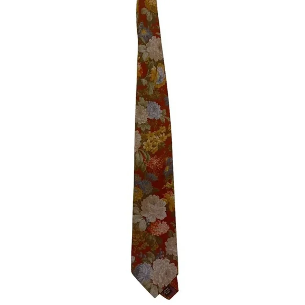 Britches VINTAGE from 1980s Brown Floral Silk Tie 100% Rayon Like New Condition - Picture 1 of 4